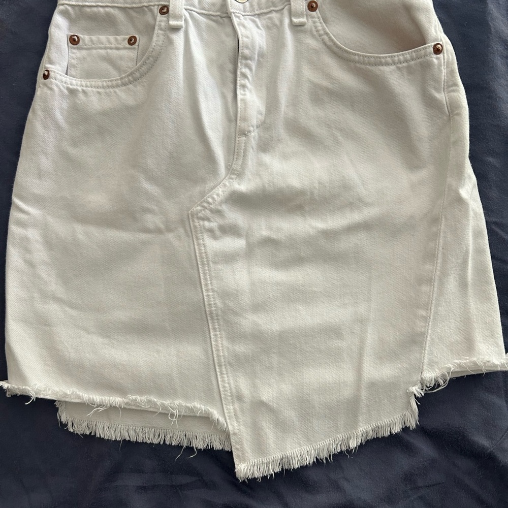 rag & bone White Denim Skirt with Frayed Hem